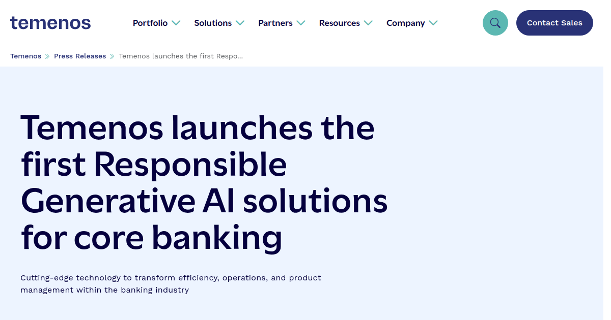Temenos Launches the First Responsible Generative AI Solutions for Core Banking