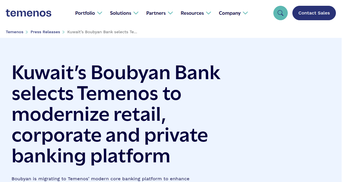 Kuwait's Boubyan Bank Taps Temenos to Modernise Core Banking Systems