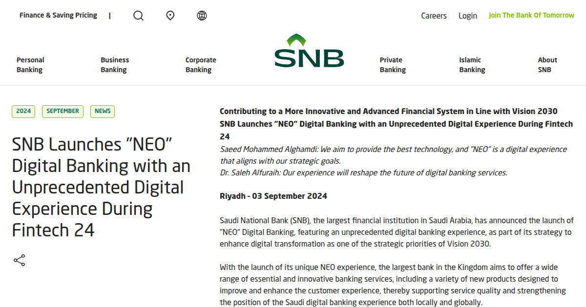 SNB Launches "NEO" Digital Banking with an Innovative Lifestyle Approach