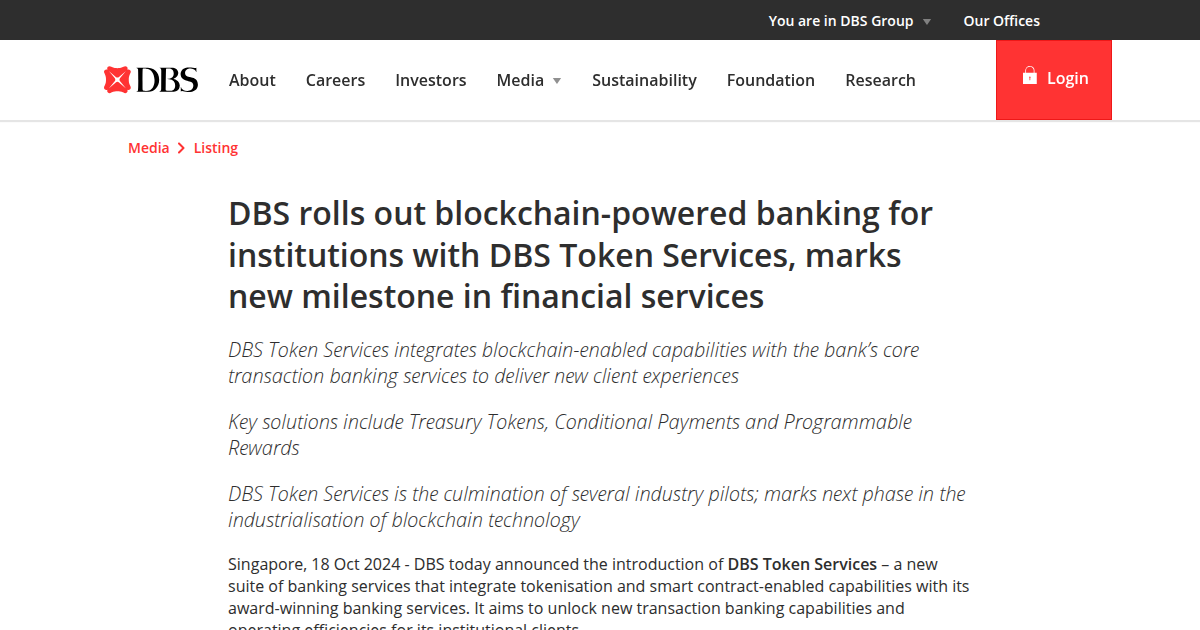 DBS Rolls Out Blockchain-Powered Banking for Institutions