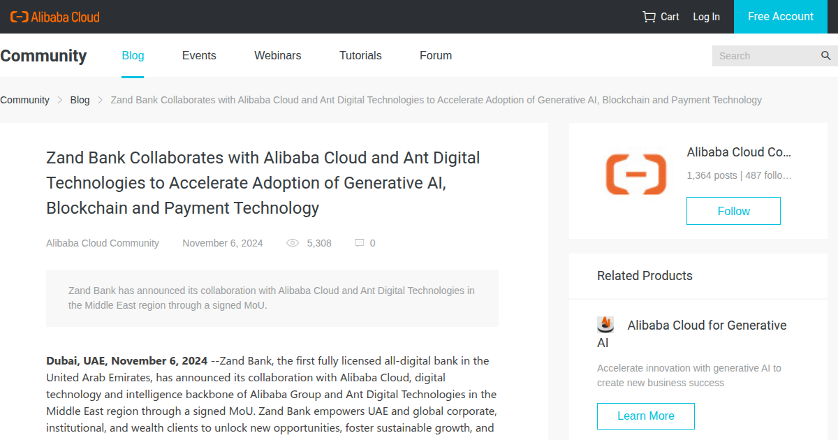 Zand Bank Collaborates with Alibaba Cloud and Ant Digital Technologies
