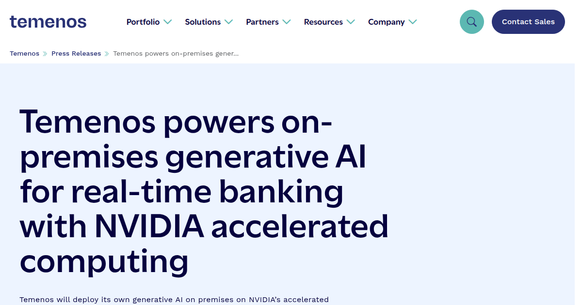 Temenos Powers On-Premises Generative AI for Real-Time Banking with NVIDIA