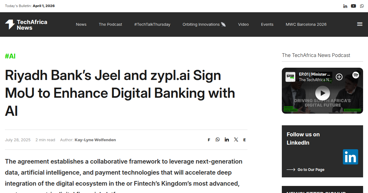 Riyad Bank's Jeel Signs MoU with zypl.ai to Enhance Digital Banking