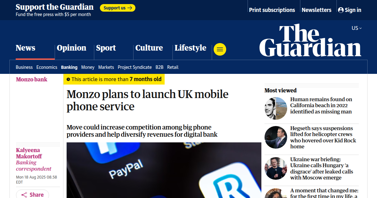 Monzo Plans to Launch UK Mobile Phone Service, Expanding Super-App Ambitions