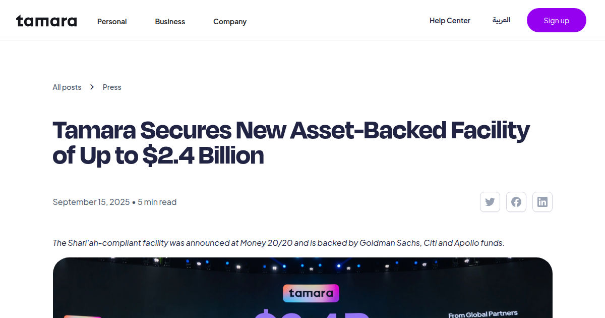 Tamara Secures New Asset-Backed Facility of Up to $2.4 Billion