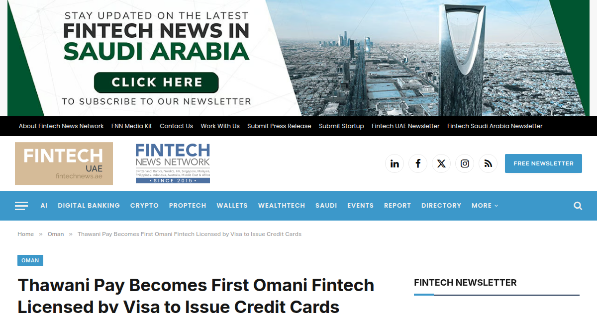 Thawani Pay Becomes First Omani Fintech to Secure Visa Licence for Credit Card Issuance