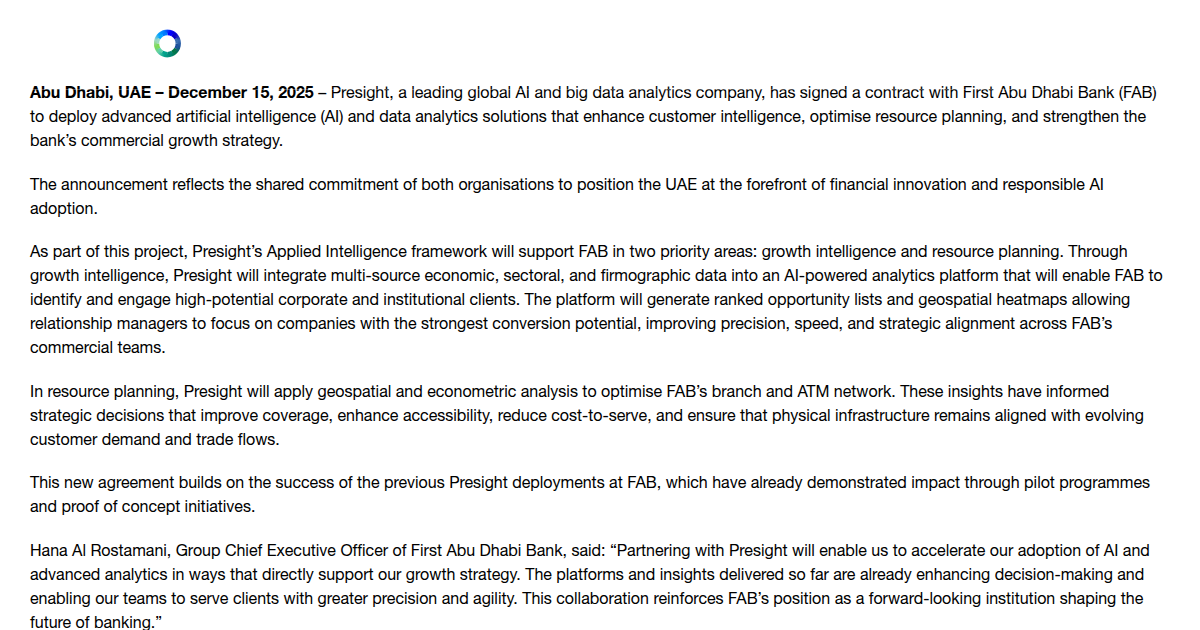 FAB Appoints Presight to Advance AI-Driven Growth and Operational Intelligence