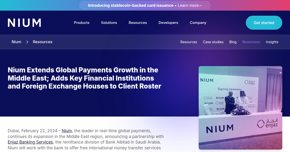 Nium Expands Middle East Footprint with Enjaz Partnership for Real-Time Payments