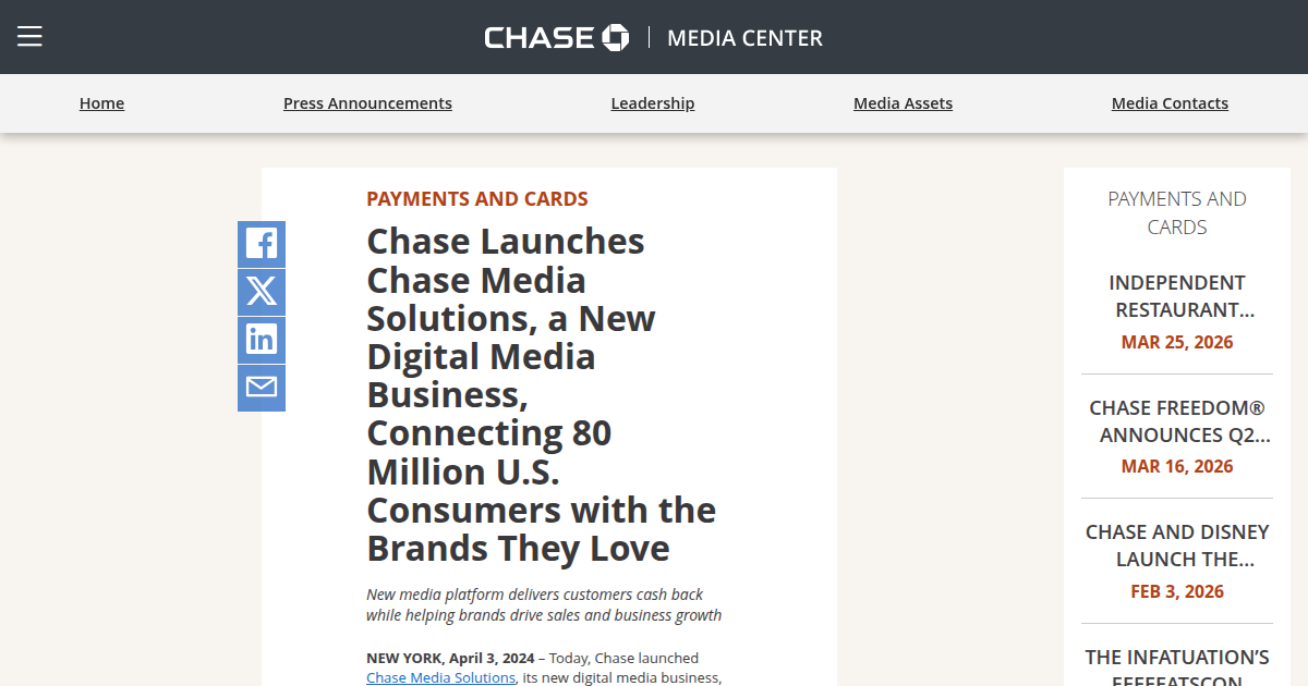 Chase Launches Chase Media Solutions, a New Digital Media Business