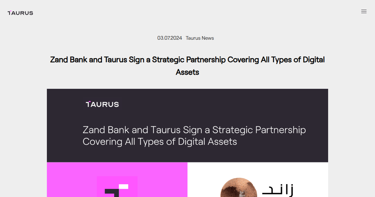 Zand Bank and Taurus Sign Strategic Digital Asset Partnership