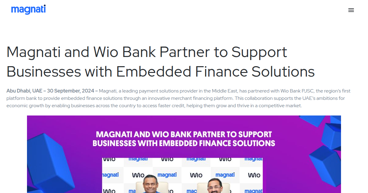 Magnati and Wio Bank Partner to Support Businesses with Embedded Finance Solutions