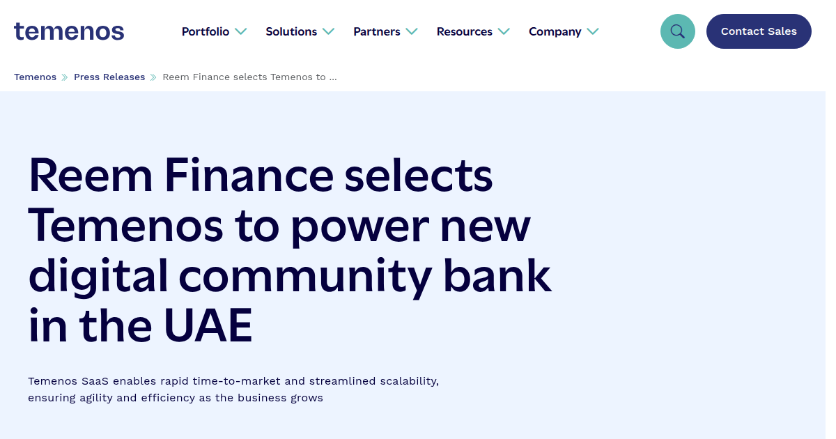 Reem Finance Selects Temenos to Power New Digital Community Bank in the UAE