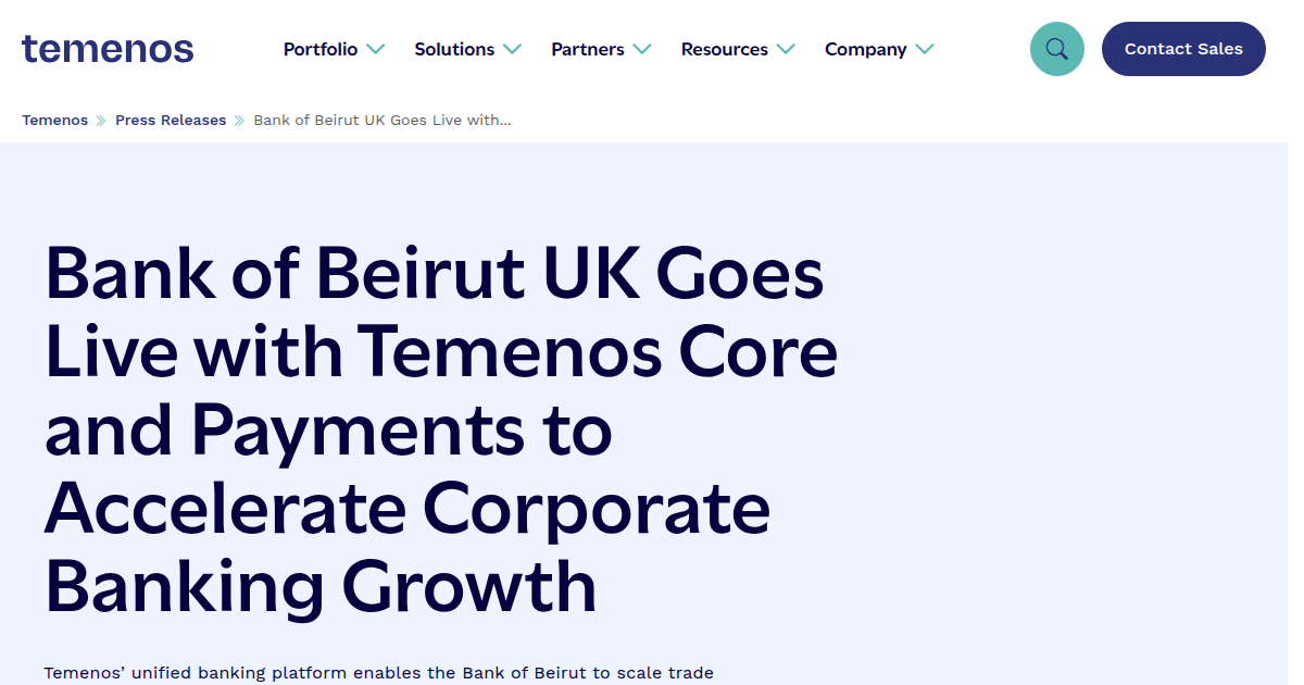 Bank of Beirut UK Goes Live with Temenos Core and Payments
