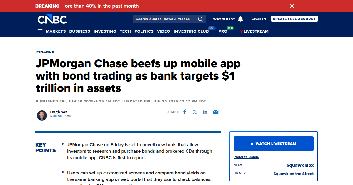 JPMorgan Chase Unveils Fixed Income Experience and Bond Trading Tools on Mobile App