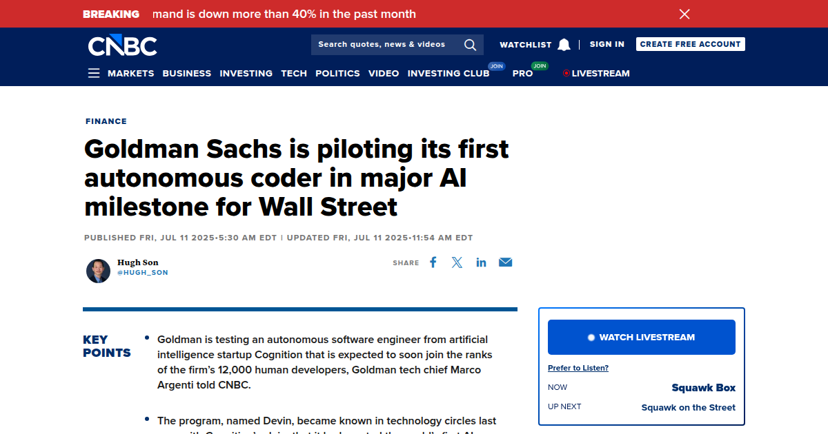 Goldman Sachs Pilots Autonomous AI Software Engineer in Major Milestone