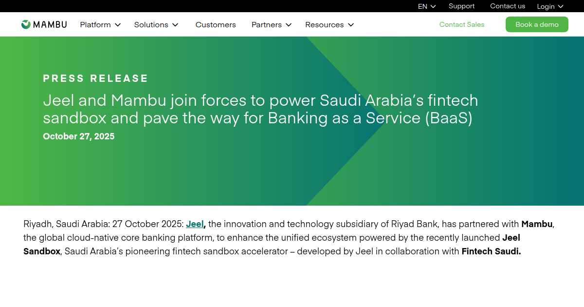 Jeel and Mambu Join Forces to Power Saudi Arabia's Fintech Sandbox