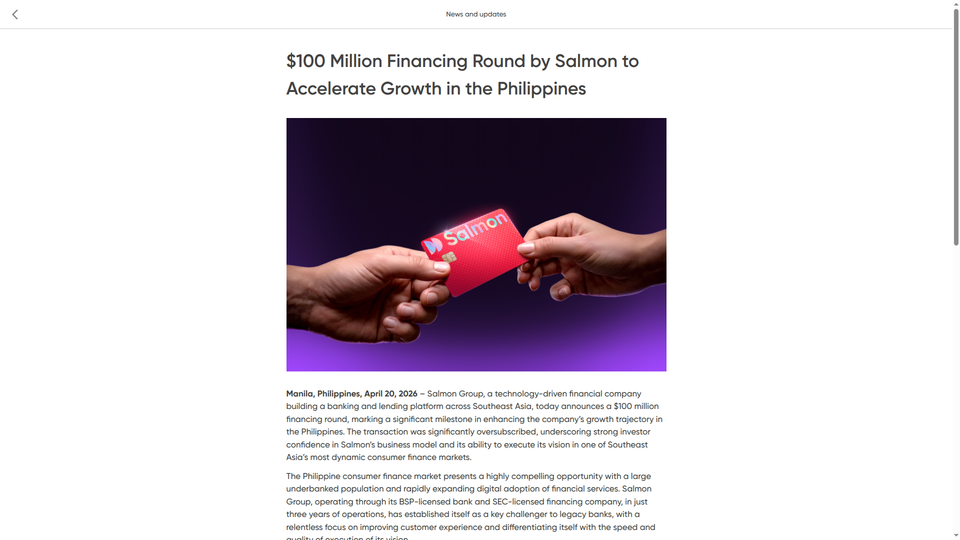 Salmon raises $100M to scale digital banking in the Philippines